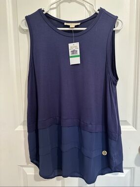 NWT MICHEAL Michael Kors Navy Layered Chiffon Hem Tank Top - Size Large